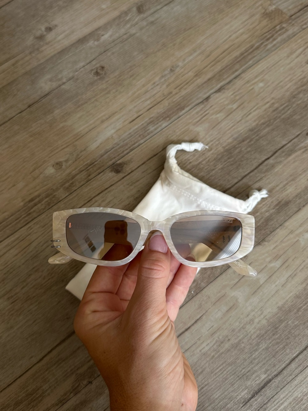 Dezi Cuffed. White Frame Sunglasses with Brown Lenses